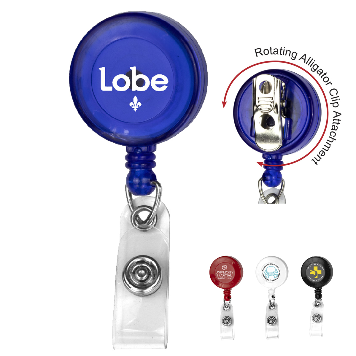 "Bellefontaine VL" 30” Cord Round Retractable Badge Reel and Badge Holder with Rotating Alligator Clip Attachment